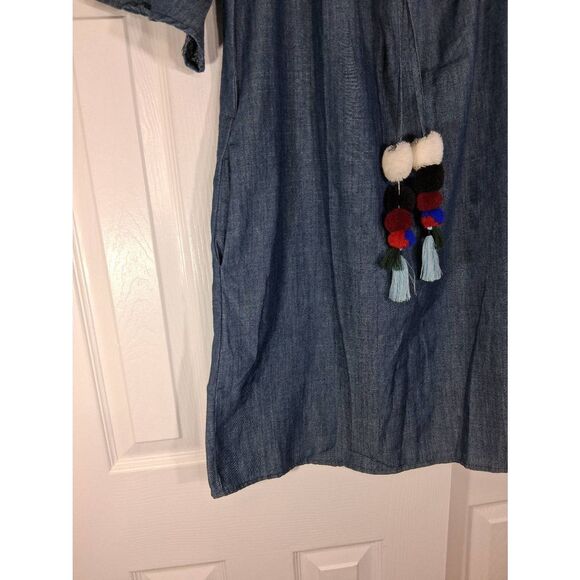 Philosophy womens small shift dress jeans denim blue tassel with pockets - Picture 2 of 9